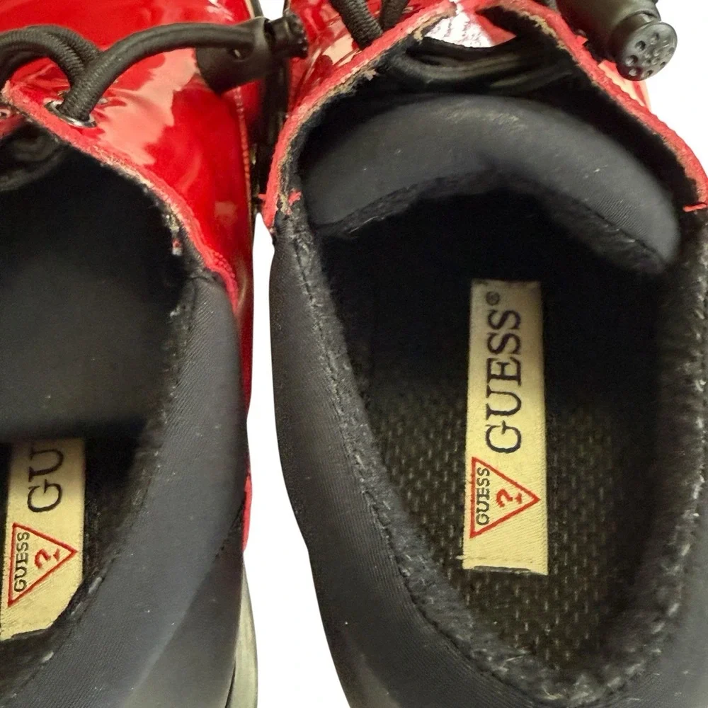 Guess Red Patent Leather Chunky‎ Lug Sole Lace-Up Shoes Club Kid Y2K Women's 8